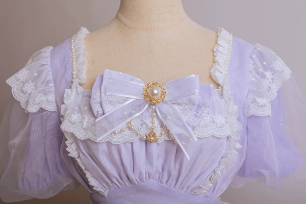 Waltz - Classic Lolita Accessories, Long Mesh Trailing Flower Brooch Only Purple