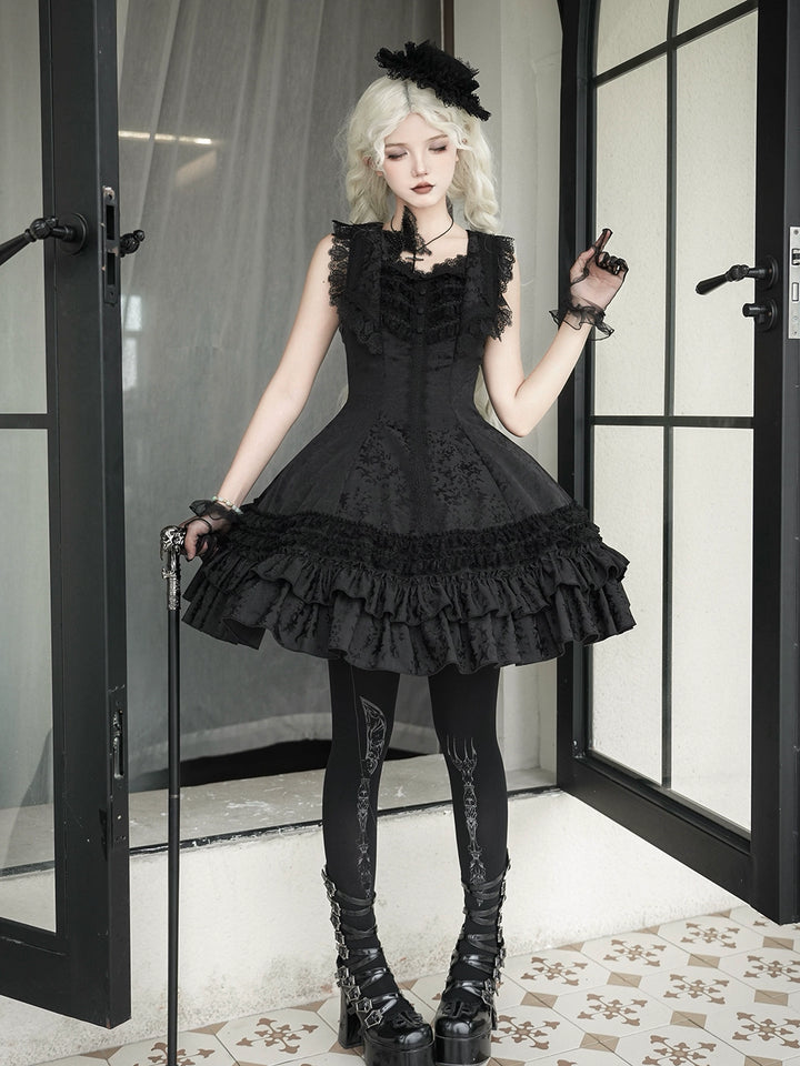 MILU ORIG - Six-Panel Gothic Lolita JSK Dress, Tiered Ruffles