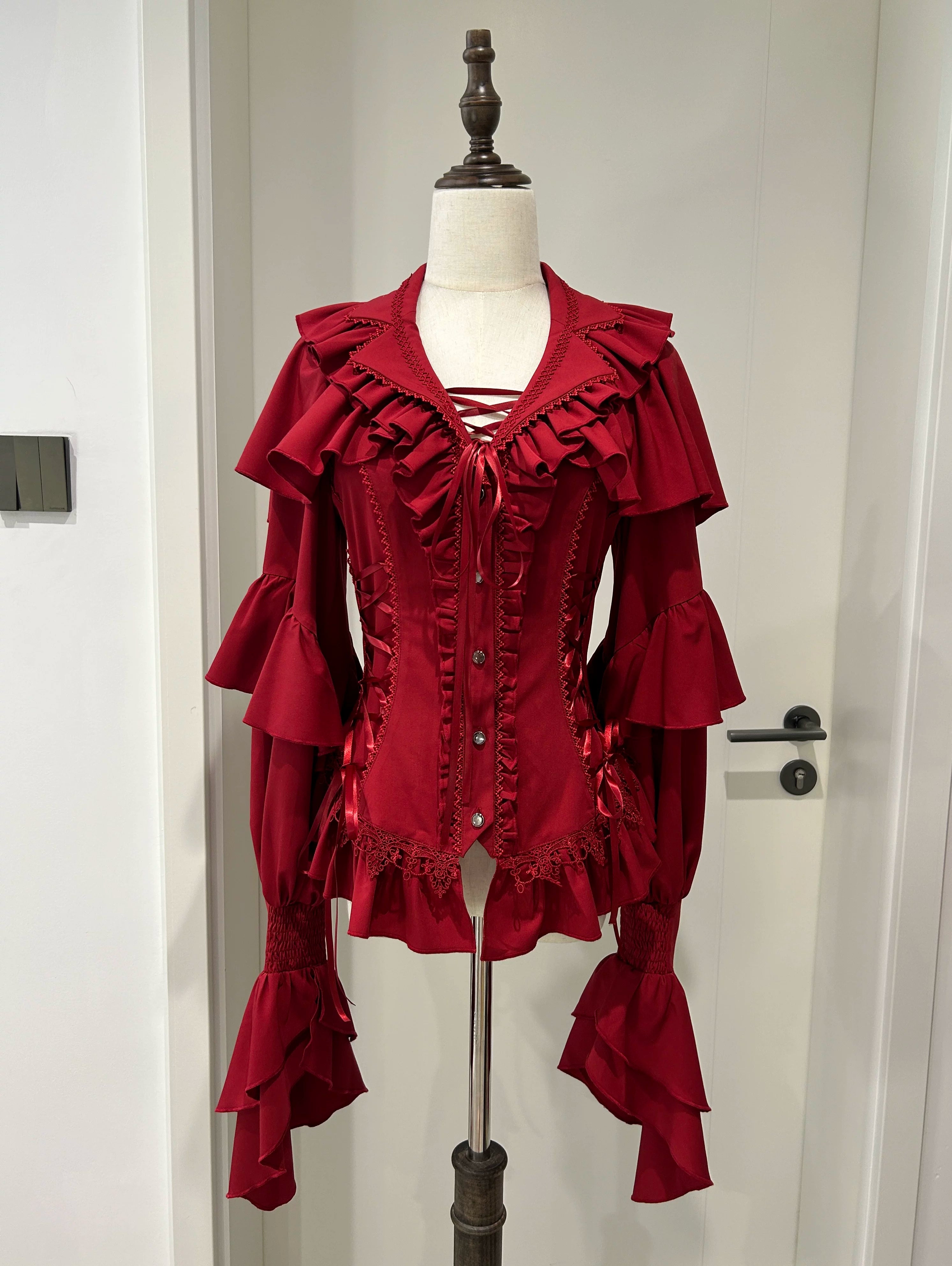 Cocoon Prelude - Gothic Lolita Capelet-Sleeve Blouse Red - Long-sleeve Blouse S Pre-order