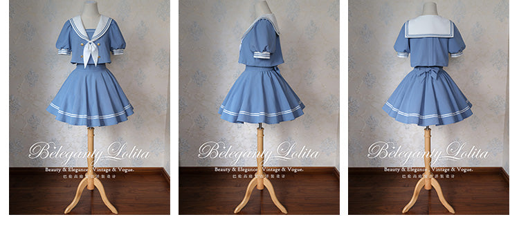 (Buyforme)Beleganty~Vintage Sailor Style Skirt Set Sea and Wind   