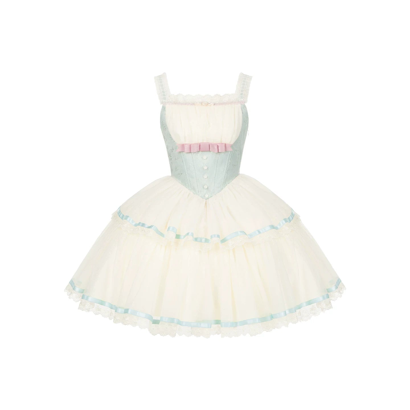 Sea Salt Soda - Classic Lolita Adjustable Corset JSK Dress, Tiered Tulle Hem (L M S) 45257:856380