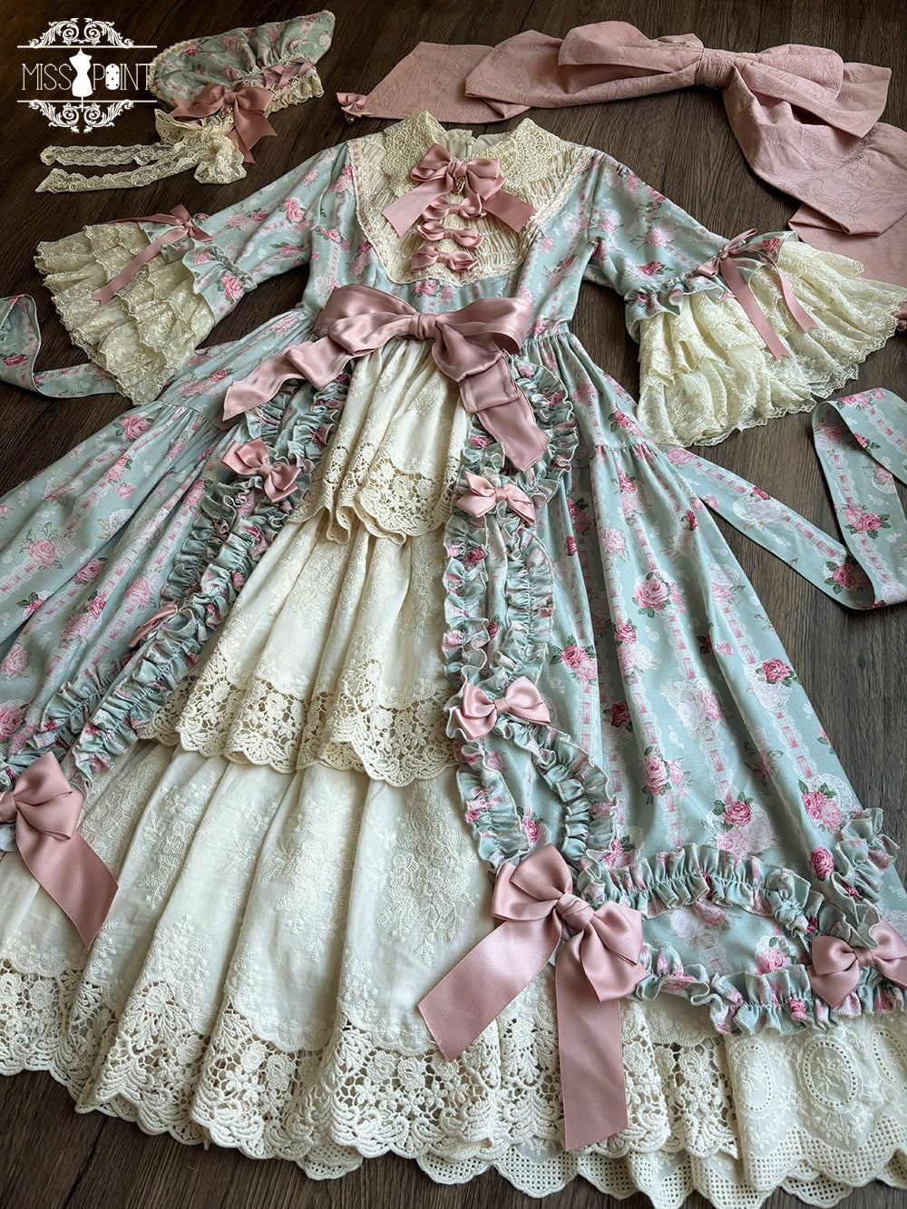 Miss Point~Lilyka Garden~Classic Lolita OP Dress Elegant Floral Wall Princess Sleeve