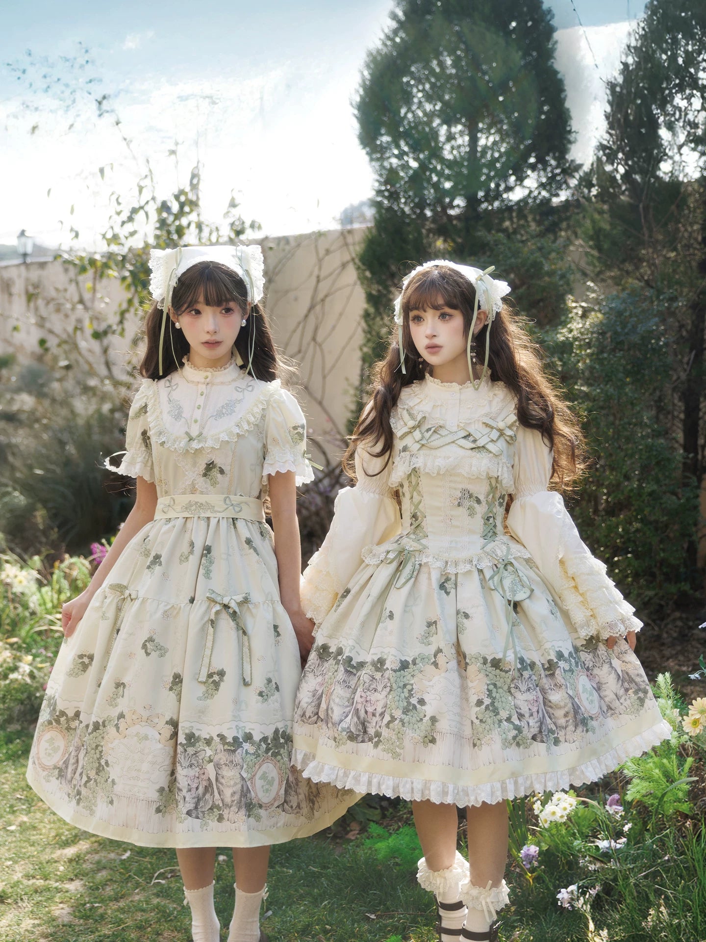 Grape Garden Cat - Classic Lolita Printed JSK Dress, Short Sleeve OP