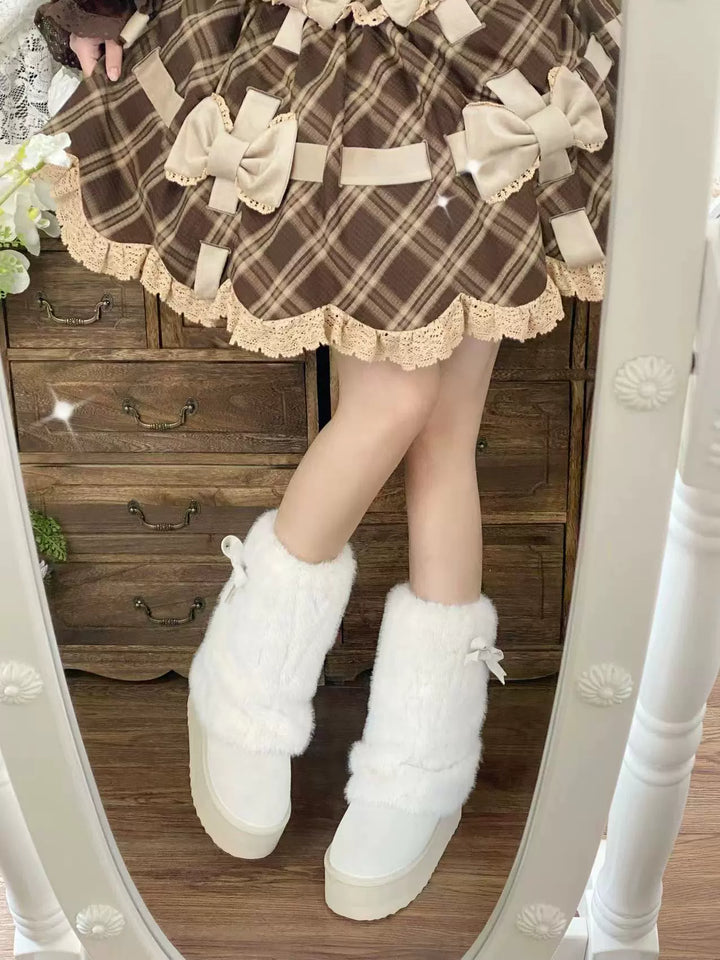 Pure Tea For Dream~Winter Love Song~Winter Lolita Mid-Calf Boots Plush Snow Boots Thick Sole