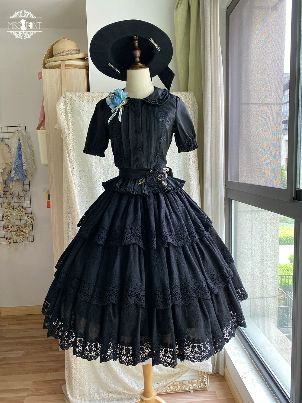 Miss Point - Forest Waltz - Classic Lolita Blouse & Multi-Tiered Ruffles SK (Black / 2XL L M S XL XS) 44233:800018