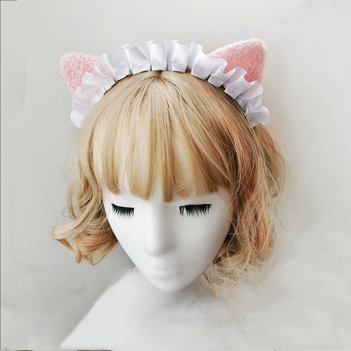 Handmade Sugar Time~Maid Lolita Cat Ear KC Kawaii Hairband   