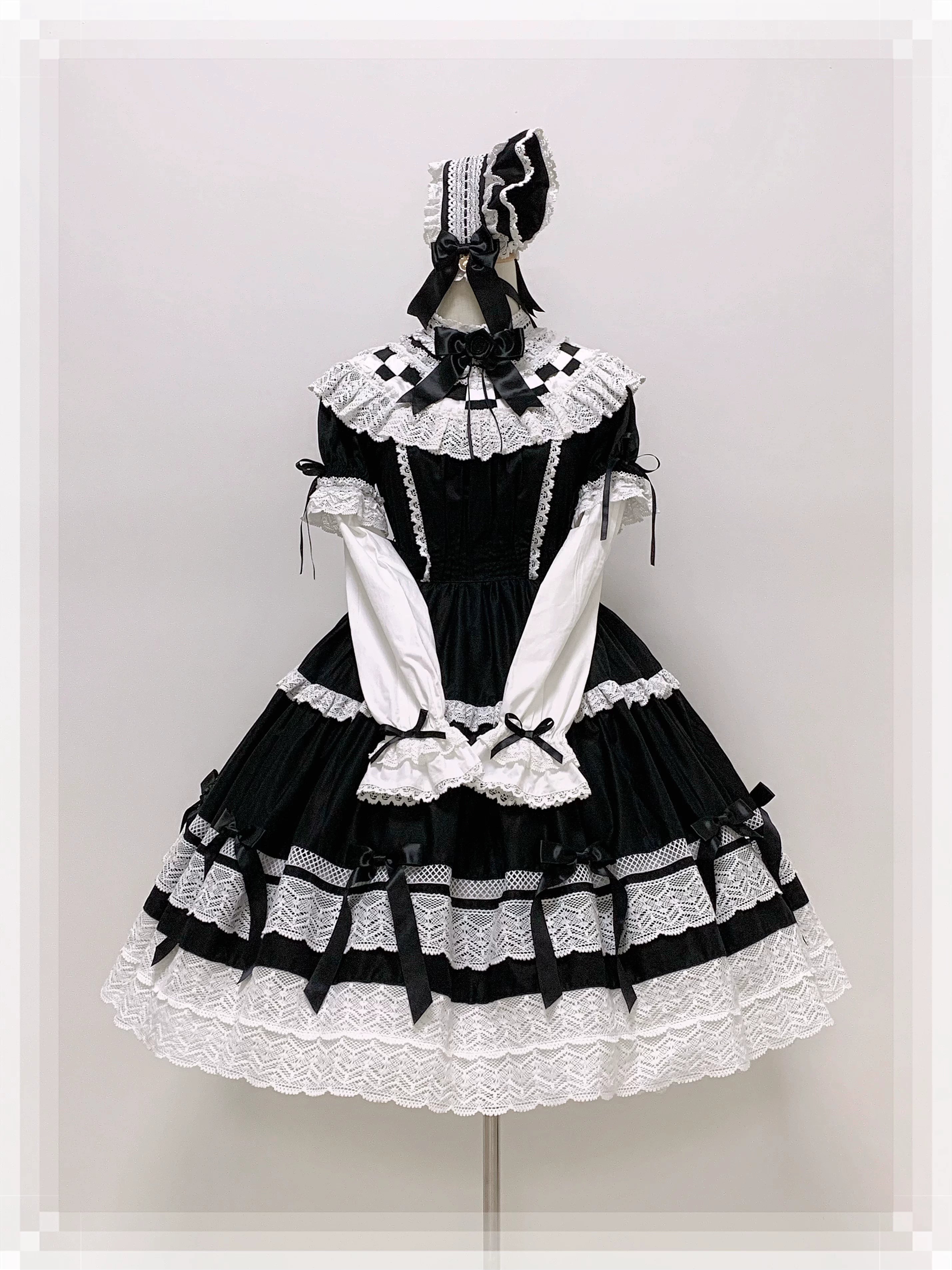 Edelburg Rose - Old School Lolita Cotton OP Dress Set, Detachable Sleeves (L M S XL) 45685:859065