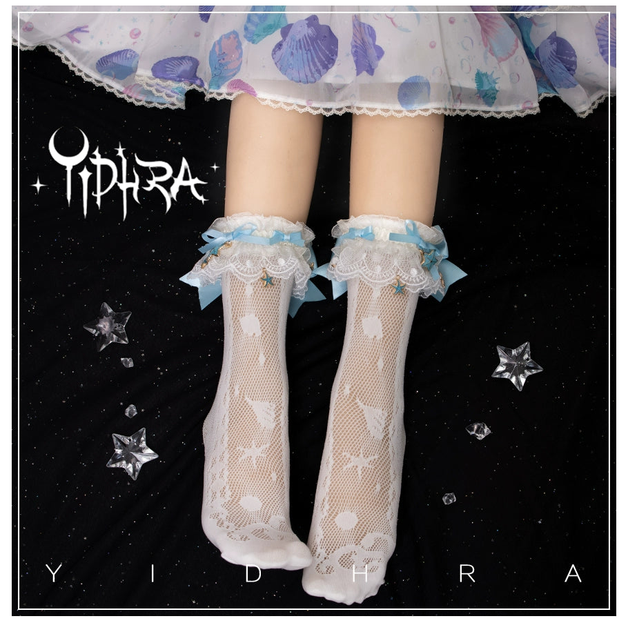 (BFM)Yidhra~Akuya Sea Tears~Lolita Socks With Shells Pattern Akuya blue starfish (socks+ankle wear) free size 