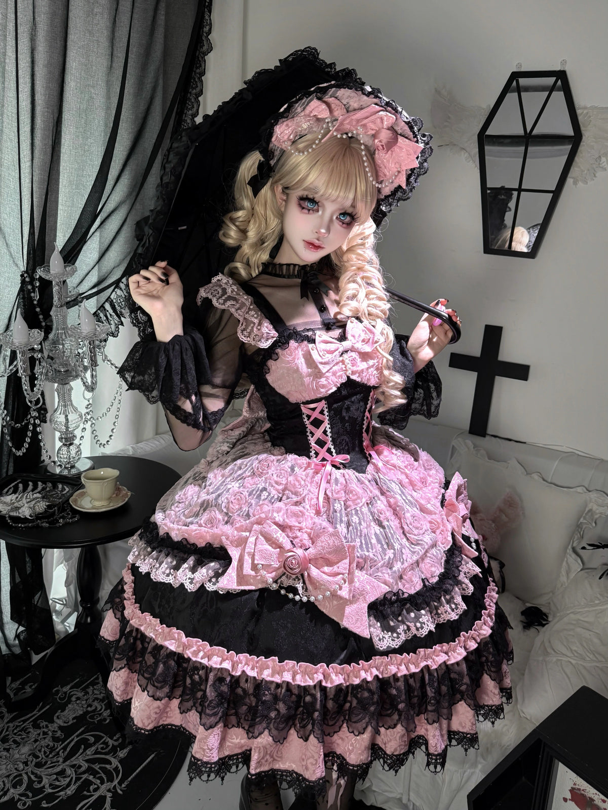 Halloween Gothic Lolita JSK, Sheer Rose Dress