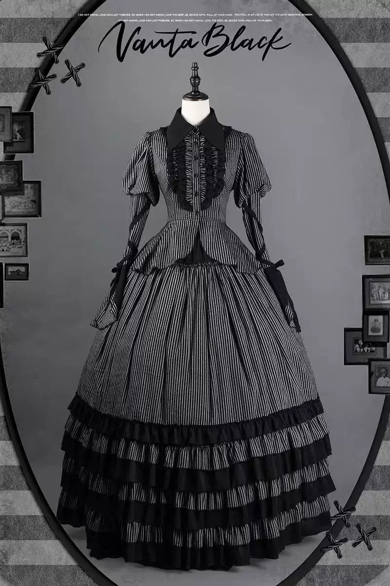 Striped Wednesday - Gothic Lolita Striped Blouse Set, Ruffled Corset 45176:838927