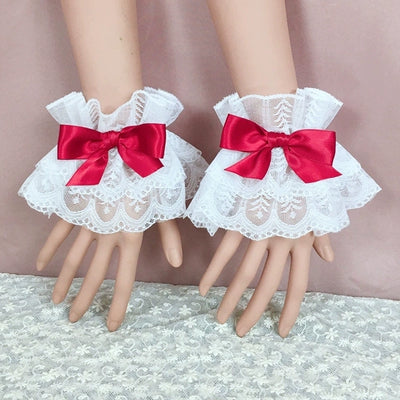 (BFM)BeiBei Handmade~Kawaii Lolita Cuffs Hand Sleeves Lace Bracelet Red cuffs  