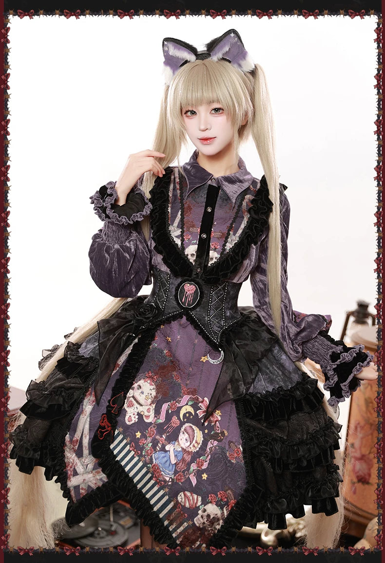 Werewolf Slayer - Gothic Lolita Shirt & Suspender SK Dress Set, Tiered Skirt 44541:811952