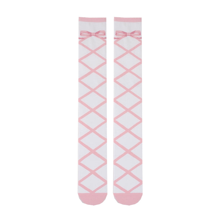 Roji Roji~Sweet Lolita Cotton Mid-Calf Socks knee-high socks pink straps 