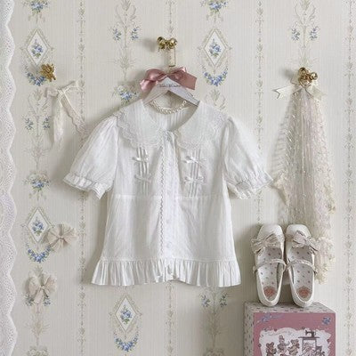 3 Puppets~Butterfly~Kawaii Lolita Short Sleeve Blouse S white 