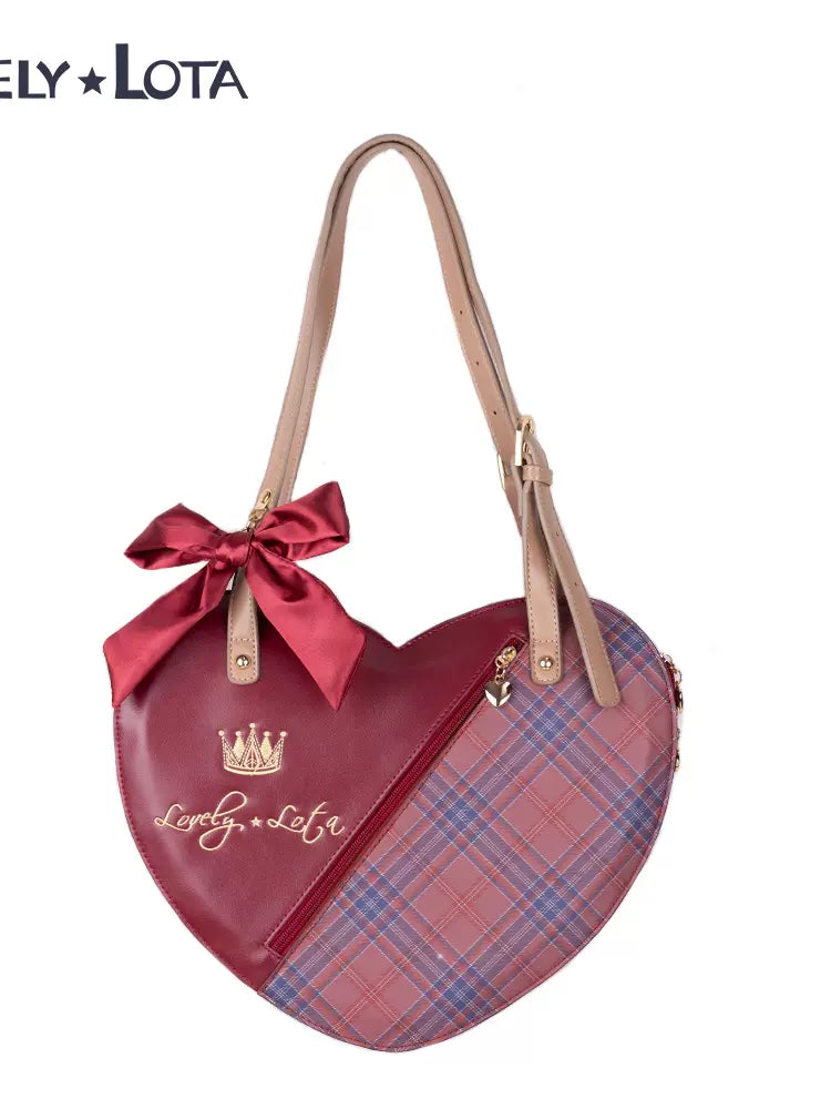 (Buy for me) Lovely Lota~Vintagle Lolita Round Butterfly Moon Bag Big Plaid - Red  
