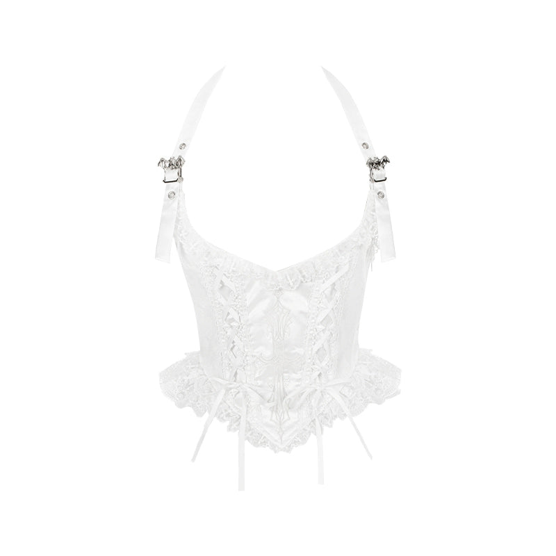With PUJI - Fallen Heaven - White Gothic Lolita OP Set, Double Layered Skirt (L M S) 43795:785499