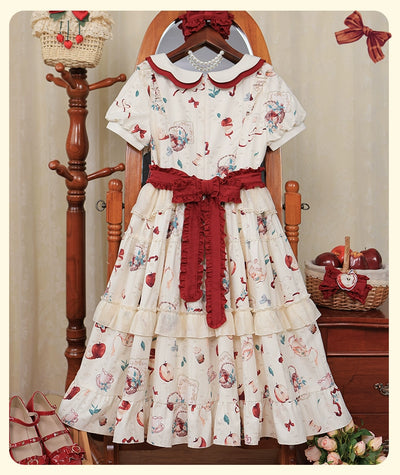 Urtto~Apple Tea~Country Lolita OP Dress Apple Prints Dress for Spring and Summer   