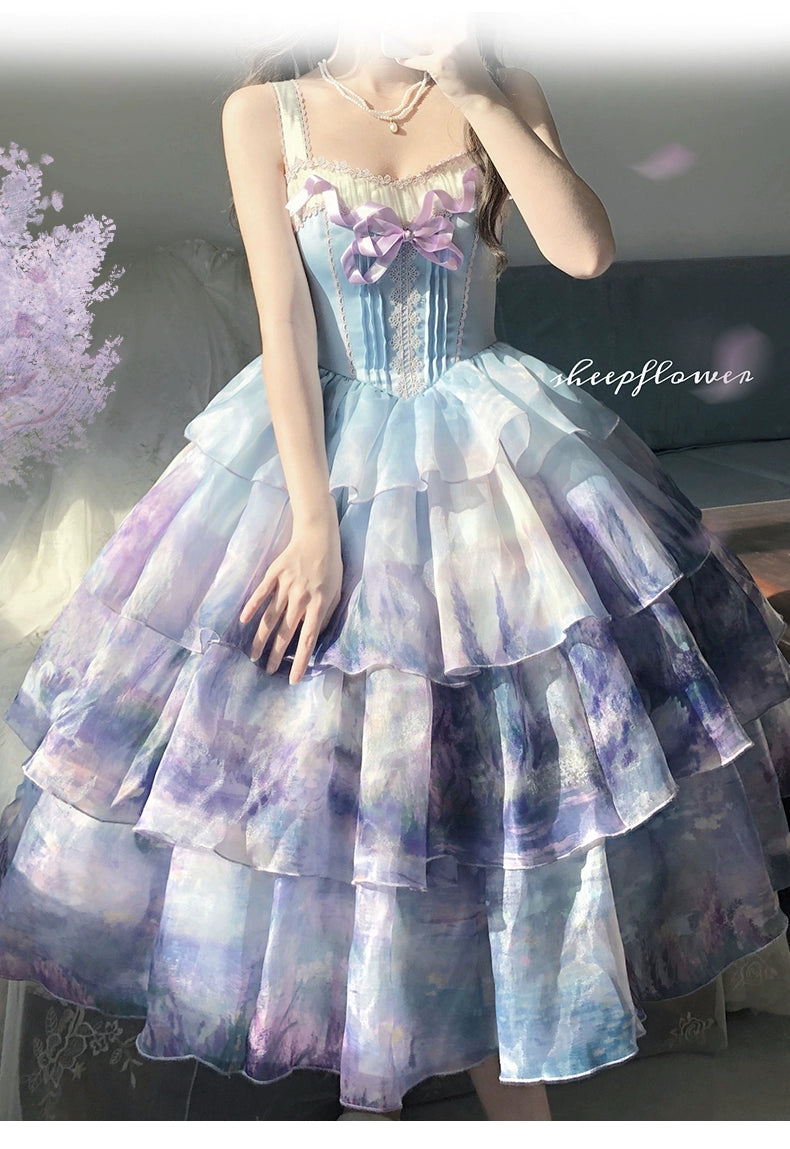 Urtto~Swan Lake~Sweet Lolita JSK Dress Tiered Oil Painting Dress