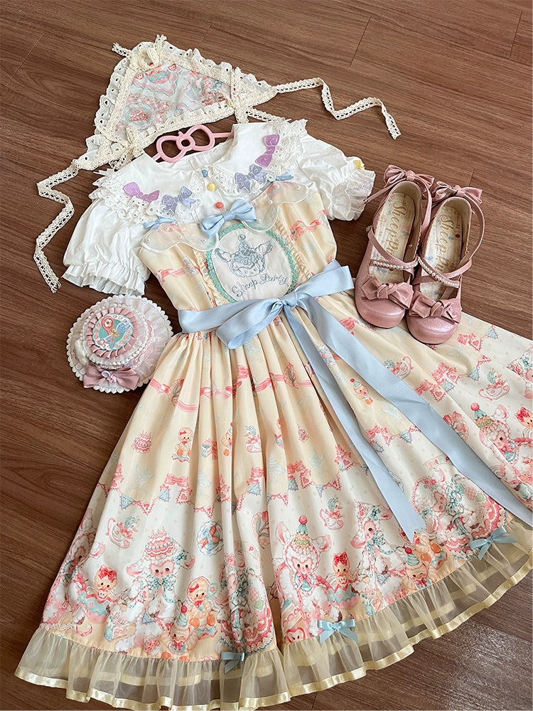 NanShengGe - Sheep Party - Sweet Lolita Jumper Dress Print SK M Yellow JSK