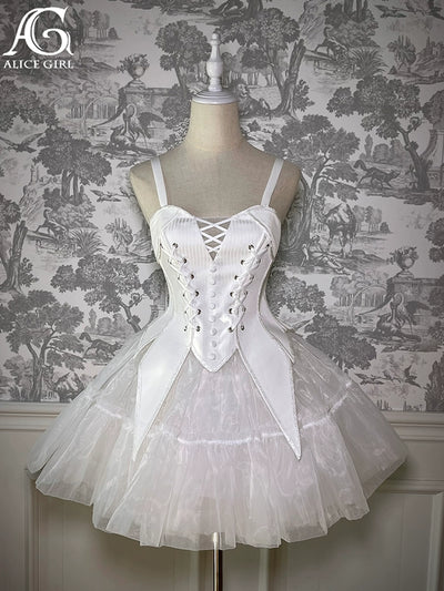 Alice Girl~Doll Mystery~Gothic Lolita Skirt Suit Top Skirt Split Dress XS White (top) 