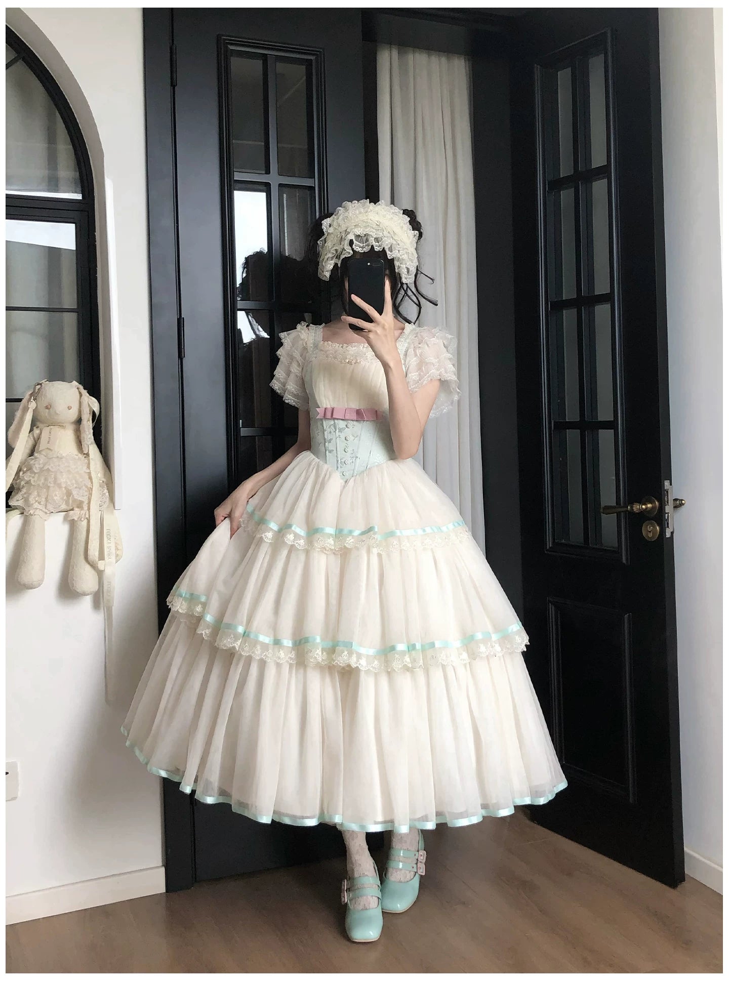Sea Salt Soda - Classic Lolita Adjustable Corset JSK Dress, Tiered Tulle Hem 45257:856349