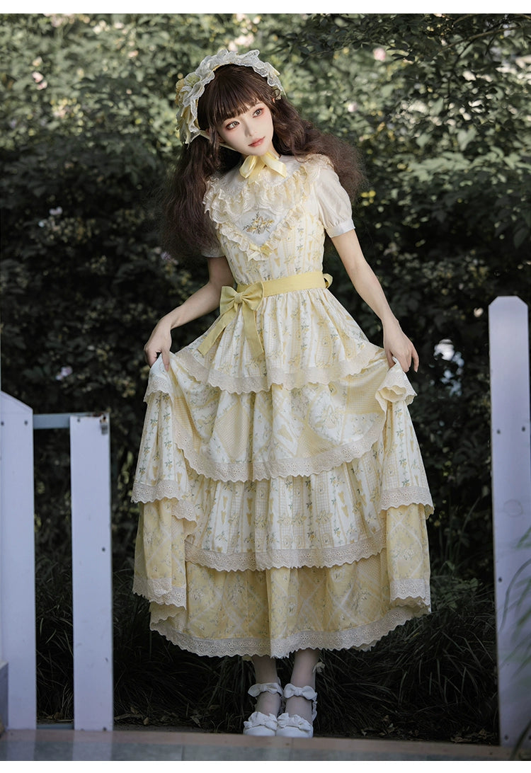 With PUJI~Letter and Poetry Sunflower Matters~Country Lolita JSK Embroidered Printed Lolita Dress   