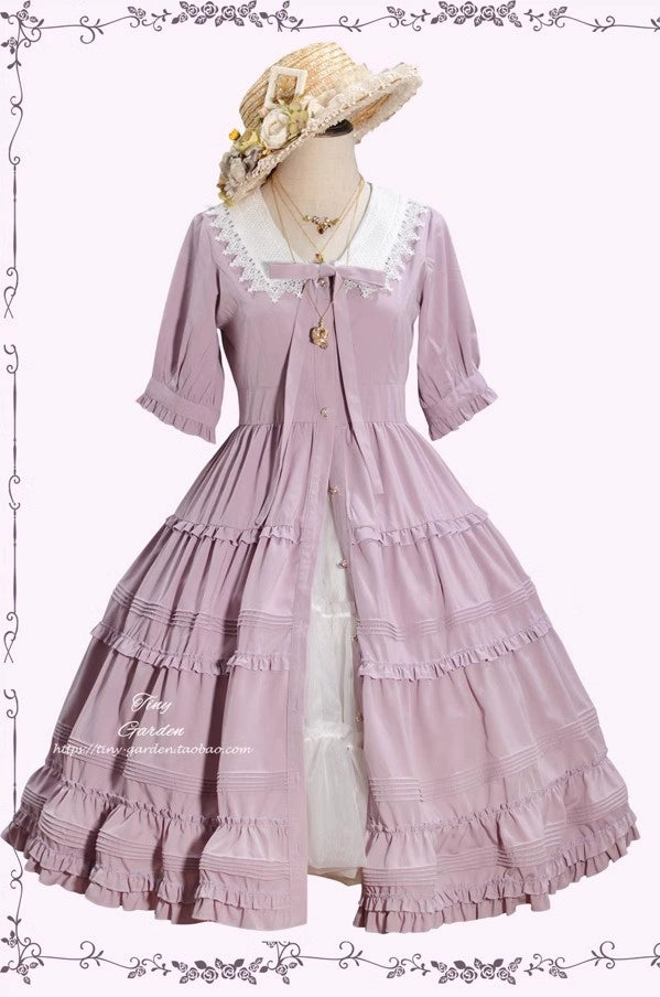 Tiny Garden~Lacey 2.0~Classic Lolita OP Lace Collar Open Front Dress   