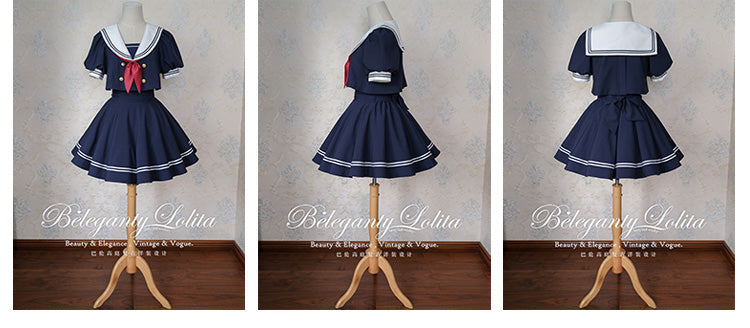 (Buyforme)Beleganty~Vintage Sailor Style Skirt Set Sea and Wind   