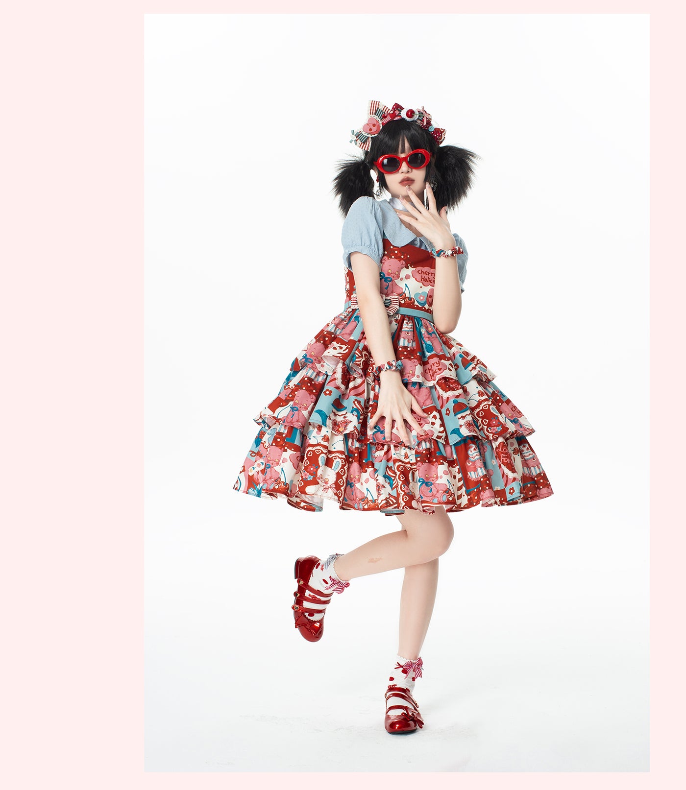GD Lolita~Cherry Bear~Sweet Lolita Bear and Cherry Print Red JSK   