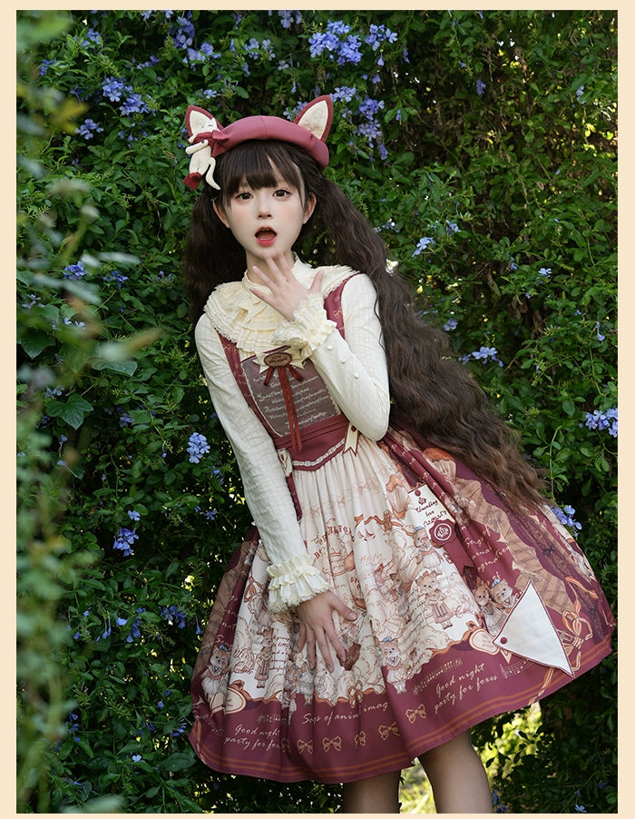 Alice Girl~Fox Band~Printed Sweet Lolita JSK Dress Square Neckline Daily Dress