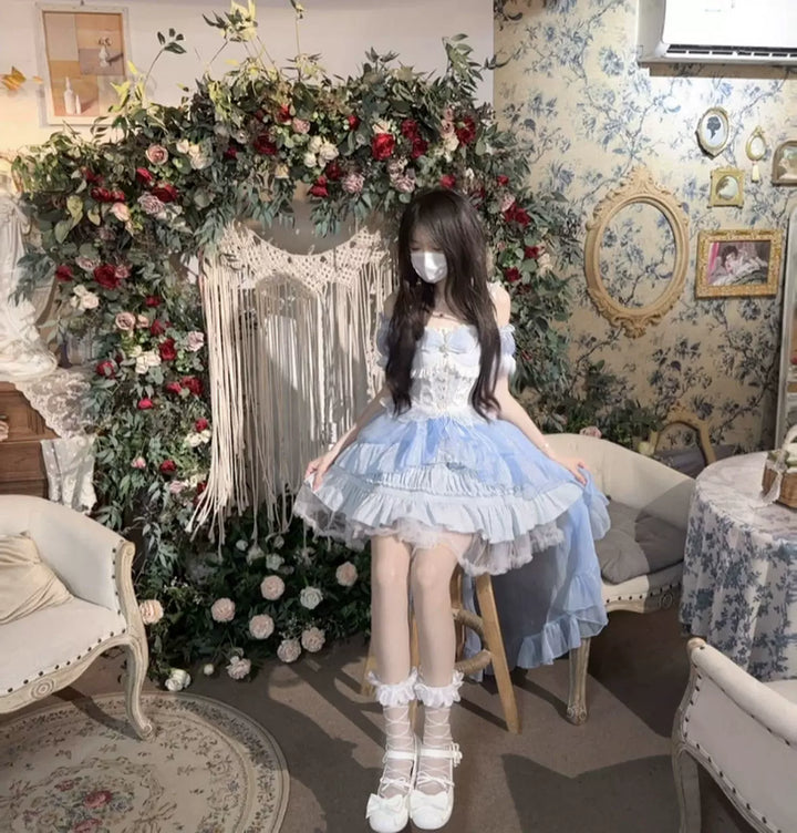 (BFM)Sugar Girl~Rose Tale~Sweet Lolita Accessories Summer Trailing Short Sleeves KC Free size Blue trailing 