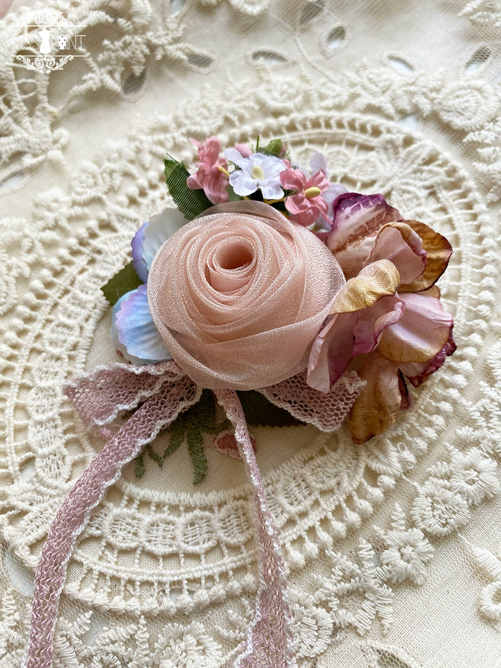 Miss Point~Sweet Lolita Accessories KC Hair Clip Brooch Waistband Cuffs Pink Flower Dual-Use Brooch  