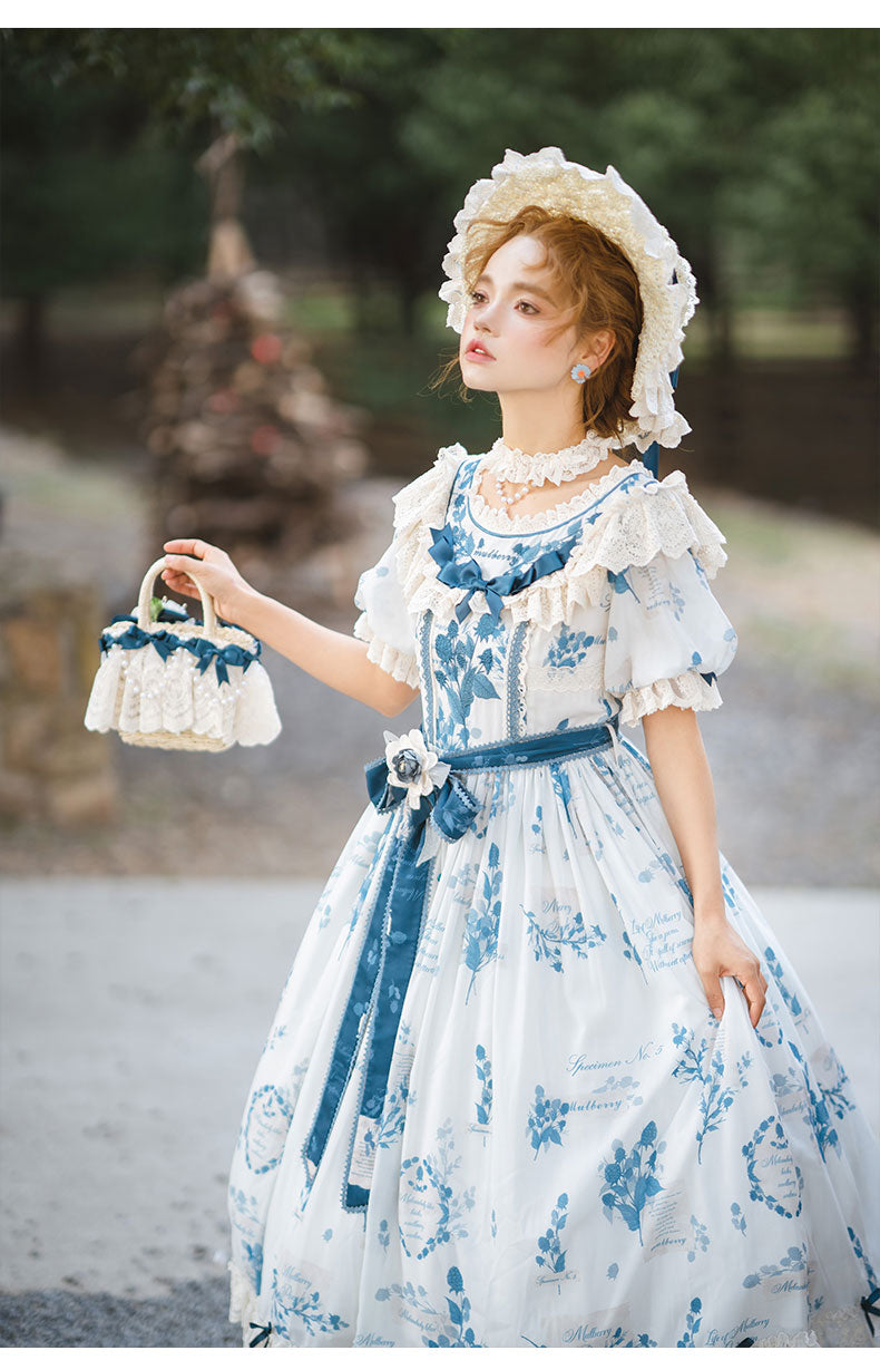 NanShengGe - Mulberry Poem - Country Lolita Printed Dress with Cardigan Set (2XL 3XL 4XL L M S XL) 42513:742851