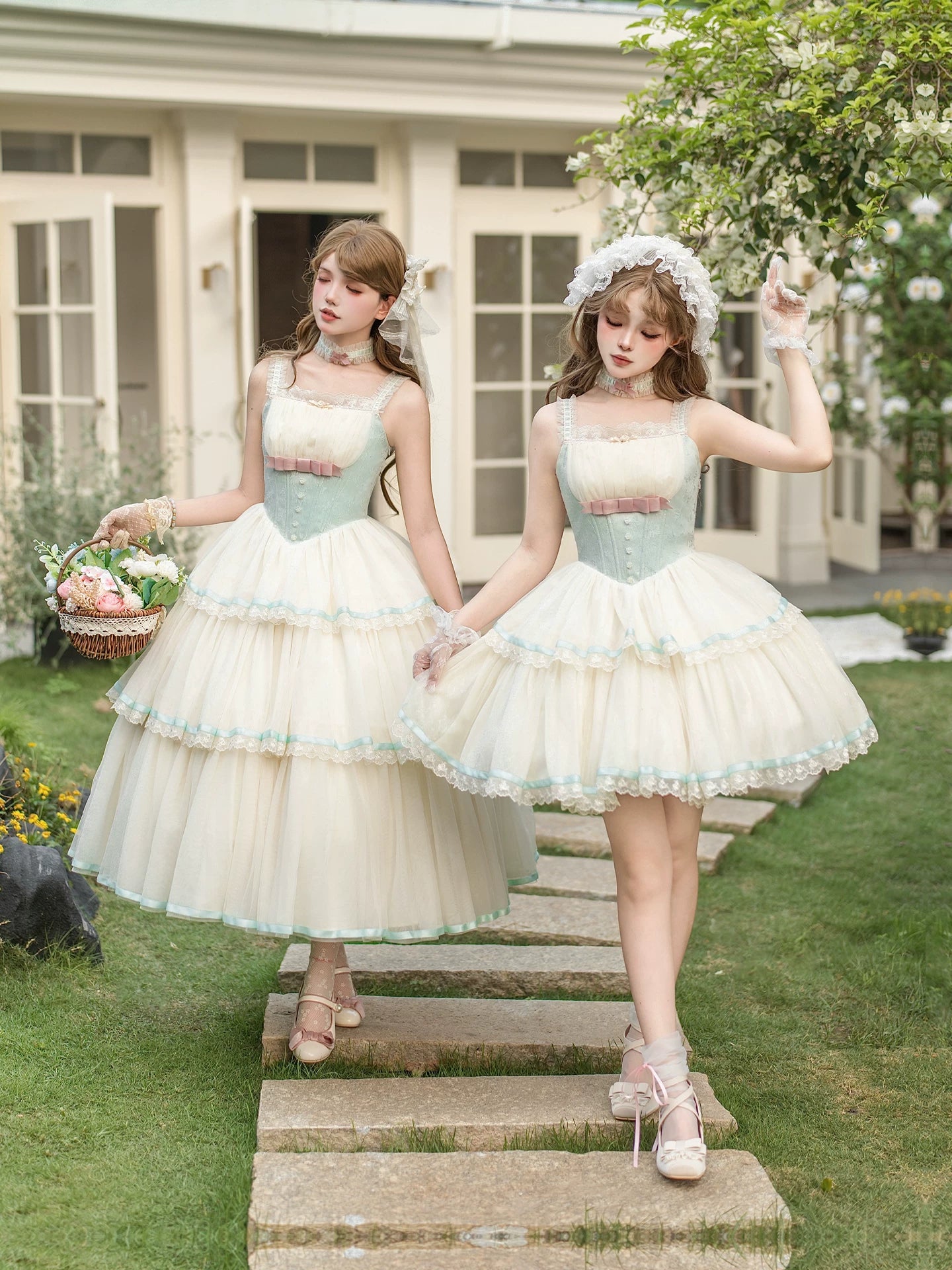 Sea Salt Soda - Classic Lolita Adjustable Corset JSK Dress, Tiered Tulle Hem 45257:856404