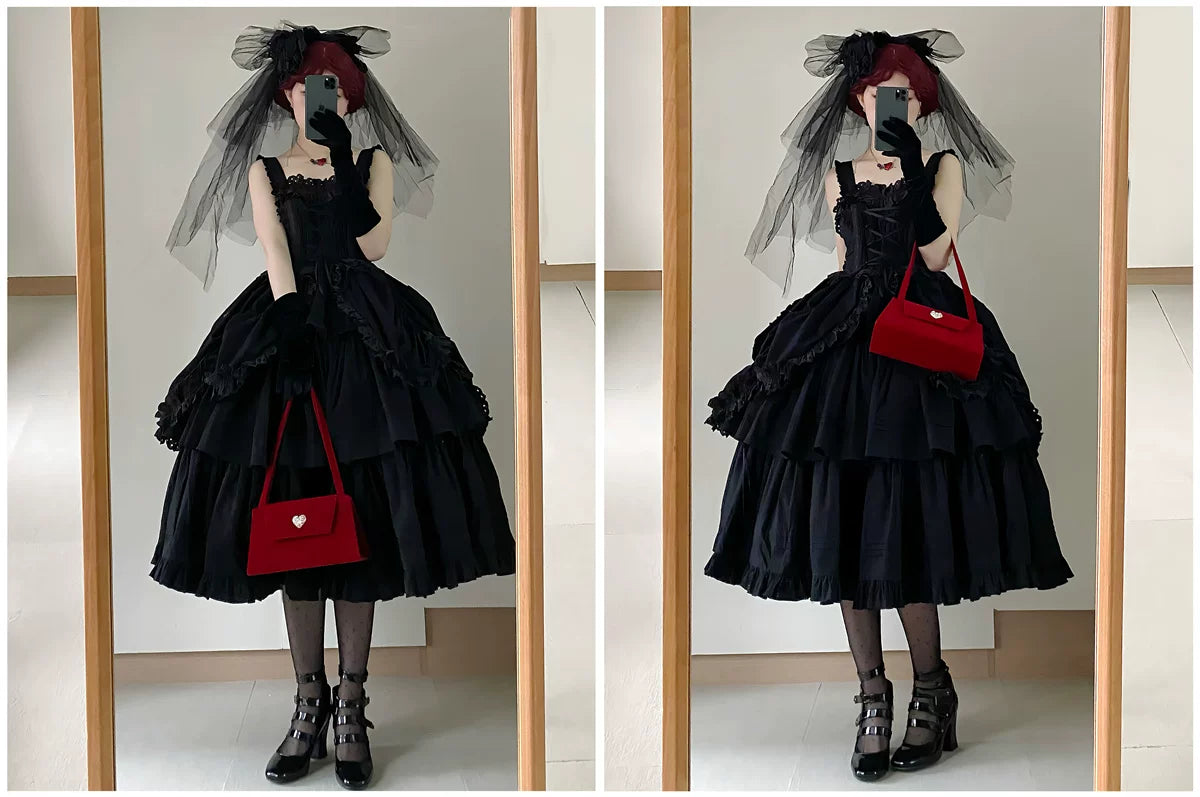 Cotton Gothic Lolita Long JSK, Drawn-up Hem 45213:841084