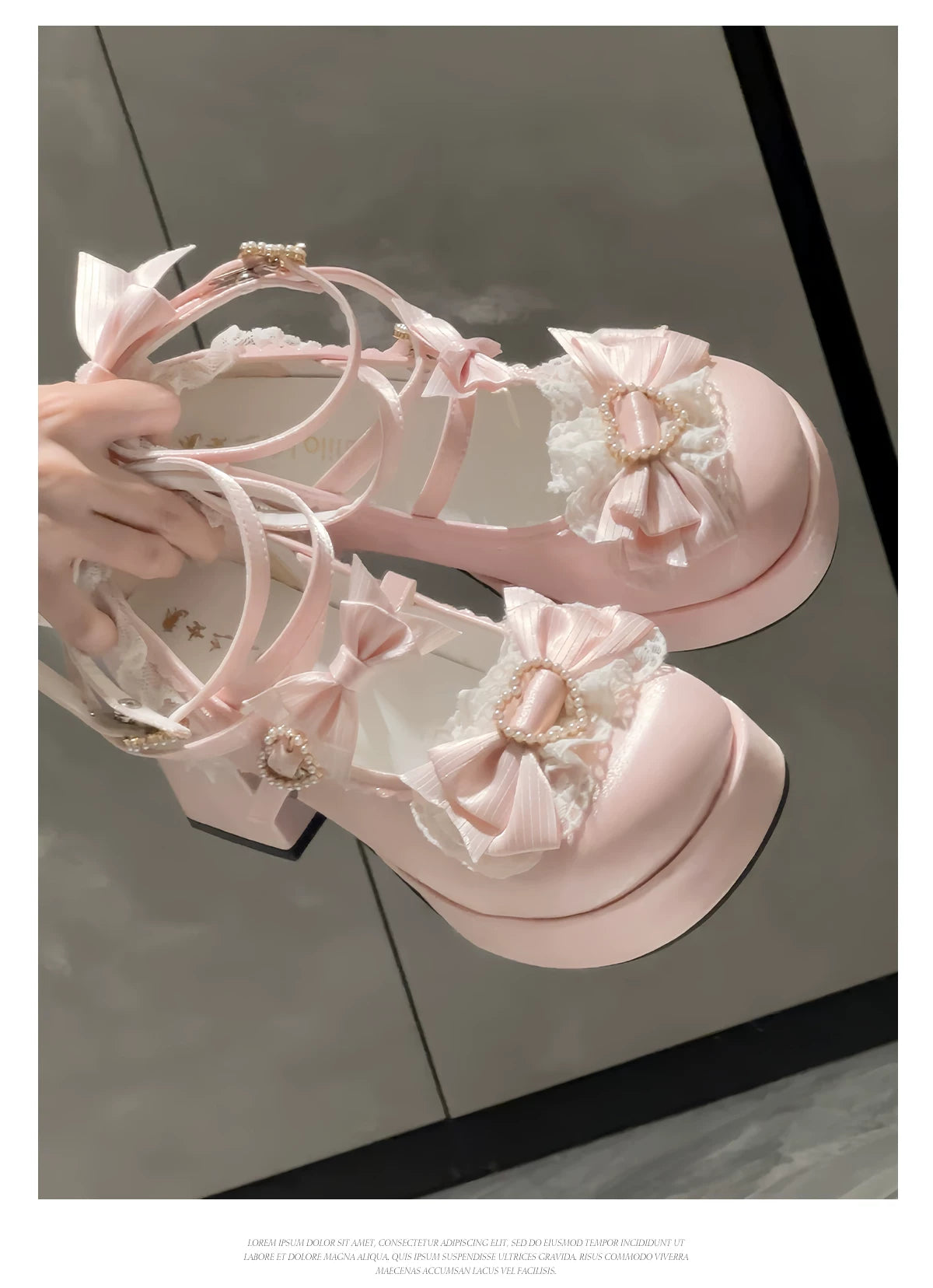 Romance of Hearts - Sweet Lolita Chunky Heeled Shoes, Pearl Heart Accents 45692:859282