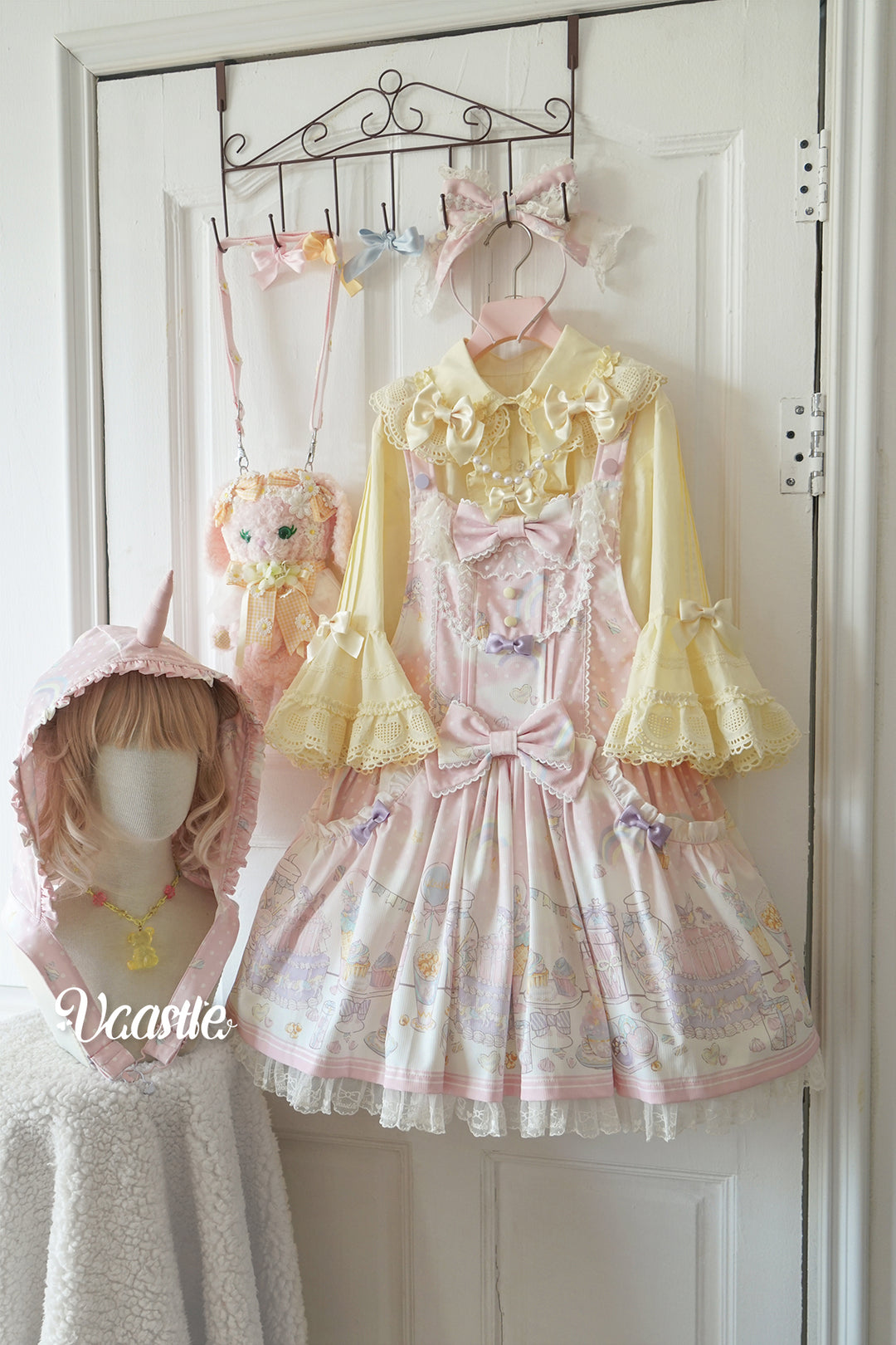 Vcastle~Unicorn Sugar Party~Kawaii Lolita Salopette Suit with Unicorn Hood 42110:726720