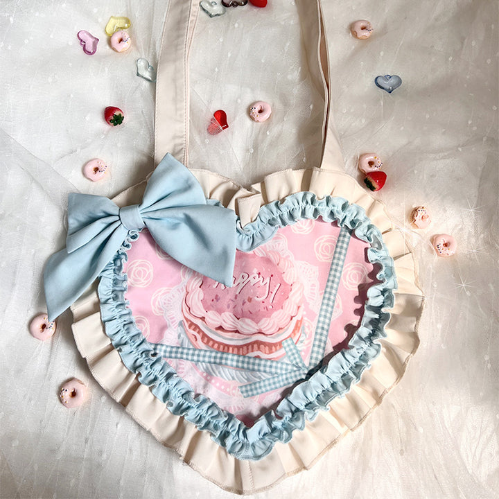 Mewroco~Cream Sugar~Sweet Lolita Flounce Hemline JSK S Pink Heart-shaped Bag 