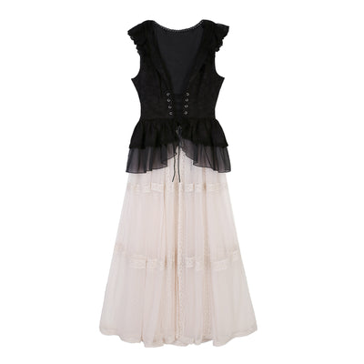 (BFM)Sweet Date~Classical Lolita Rose Print Princess Dress Set S apron dress 