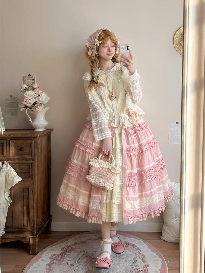 Miss Point~Cat Rose Tea~Elegant Lolita SK Pure Cotton Open-front Skirt