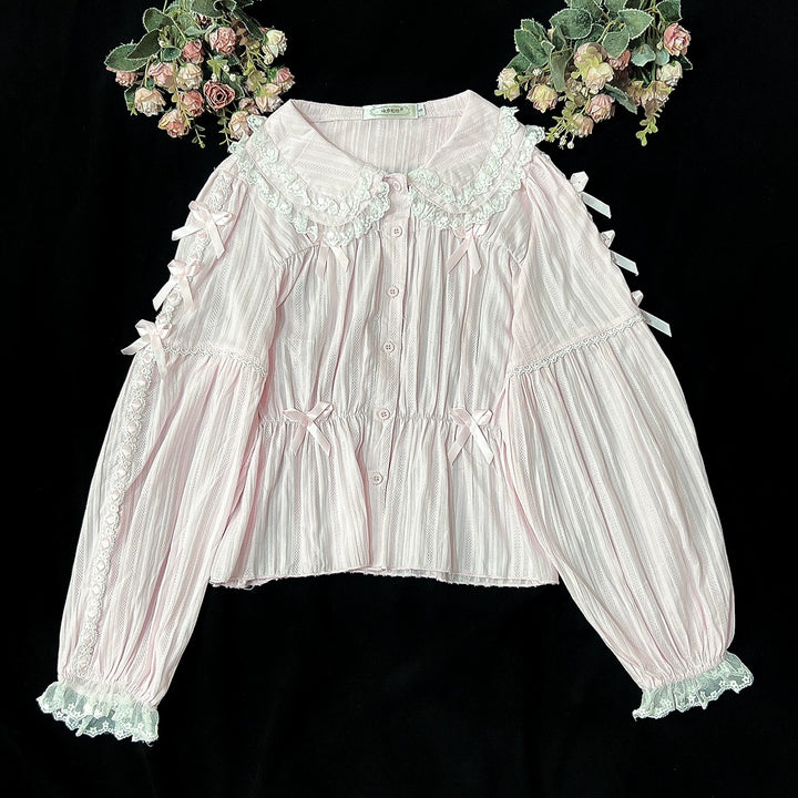 DMFS Lolita~Sweet Lolita Shirt Doll Collar Blouse High-waisted   