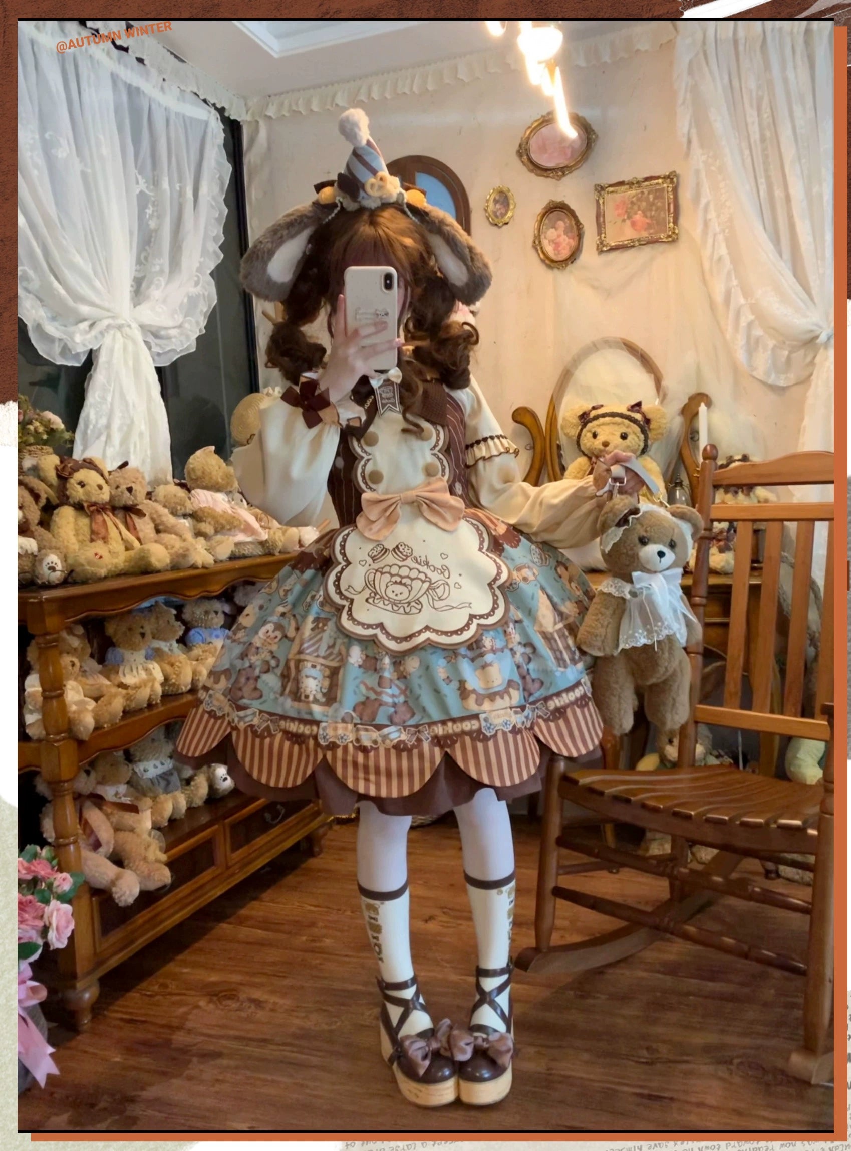 Star Fantasy - Bear Cookies - Kawaii Bear Printed Vintage Lolita Dress 43817:786427