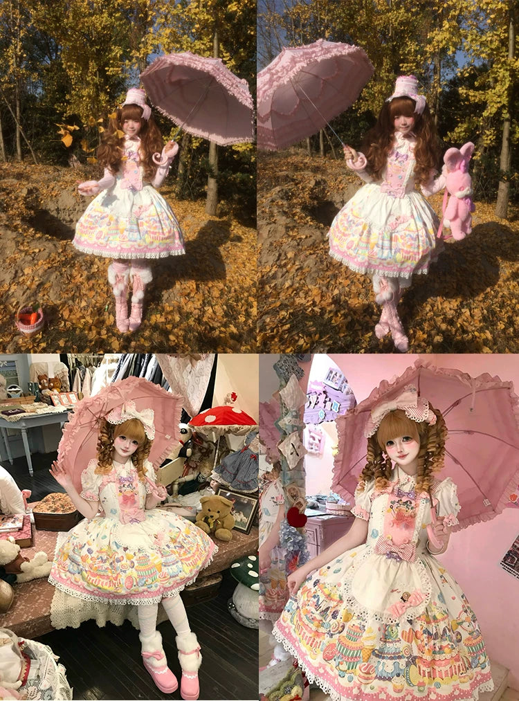 Sweet Dessert Land - Kawaii Lolita OP & JSK Dress Suit, Cake Print 44542:811614