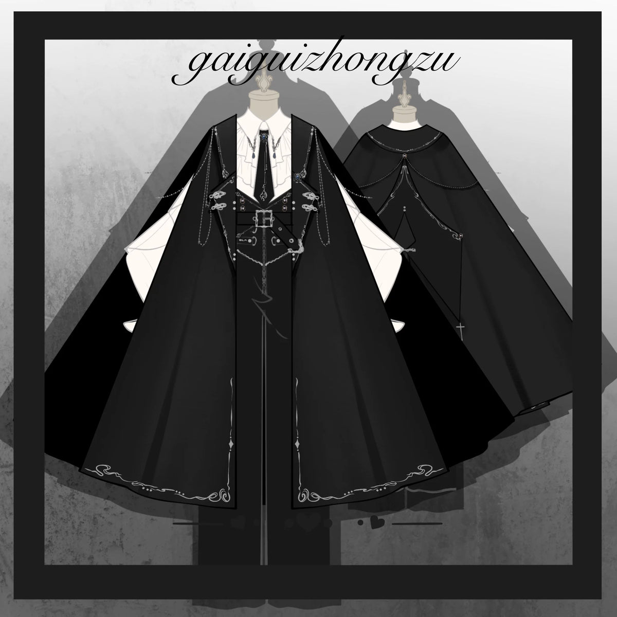 Hidden Crow - Ouji Lolita Cloak & Pants Suit, Silver-Thread Embroidery 46041:873266