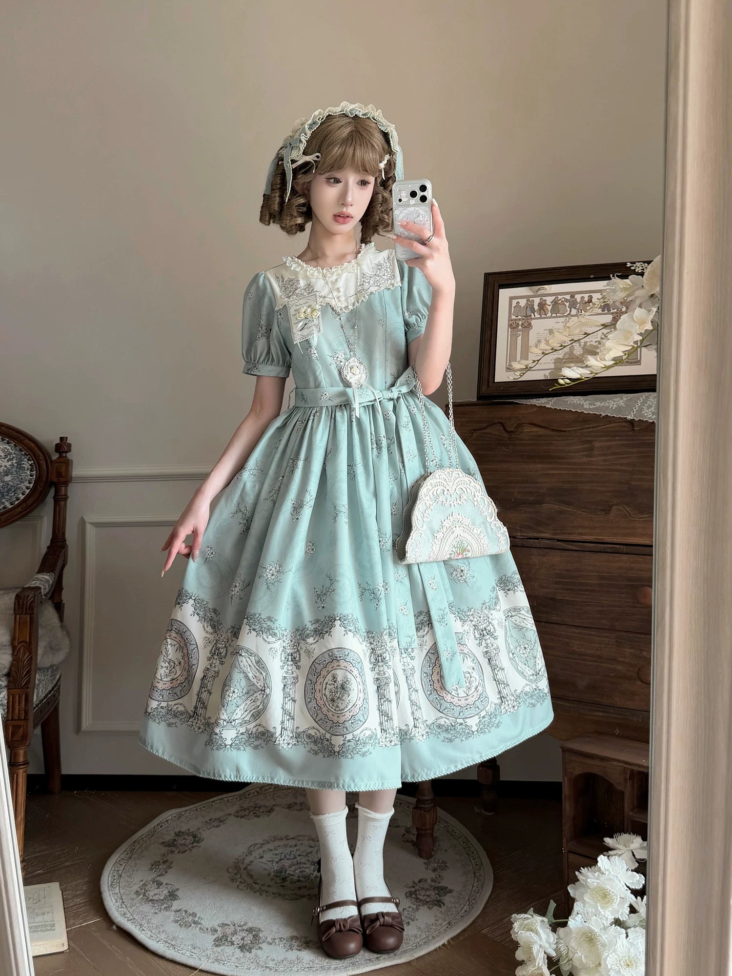 Small Porcelain Plate - Classic Lolita Plate Print OP, Embroidered Collar 45786:862766