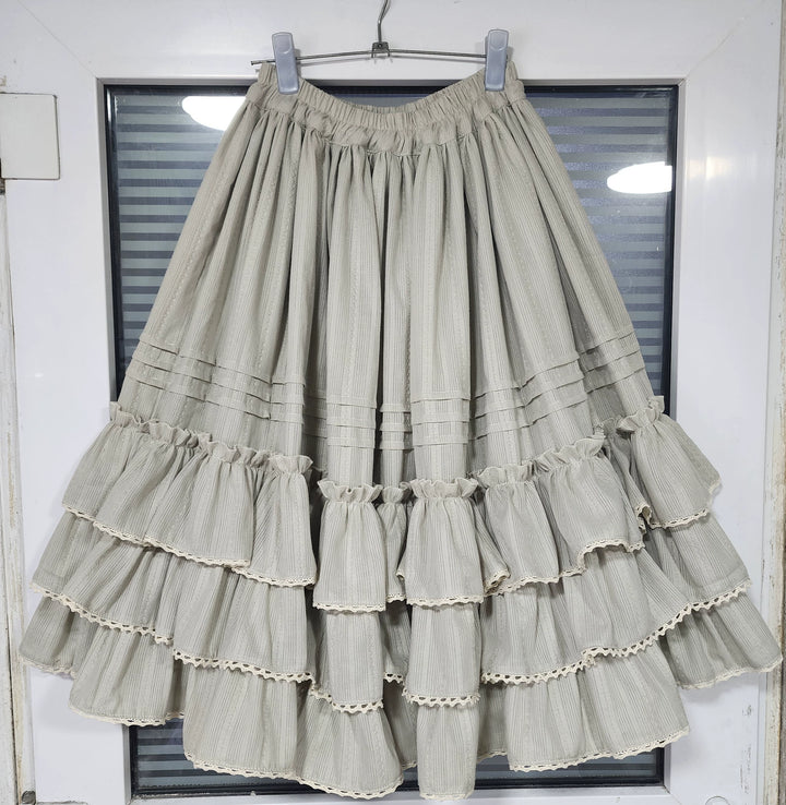 WangYan&Summer~Sweet Lolita Customized Skirt Pure Cotton Ruffled SK Fully Customized (with green skirt's dark fringe fabric)  