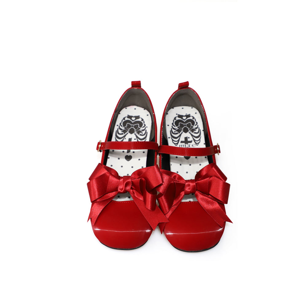 MODO~Beth~Kawaii Lolita Mary Jane Shoes Silk Round Toe 34 Mid heel in red 
