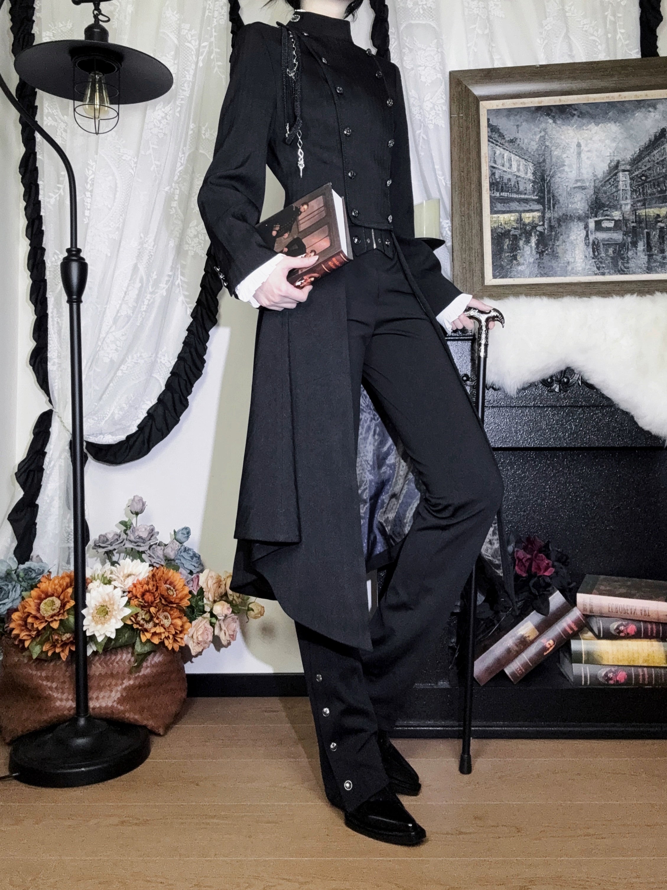 Galaxy Key - Eternal Night Moon - Double-Breasted Ouji Lolita Coat, Built-in Shoulder Pads (L M S XL XS) 44342:805357