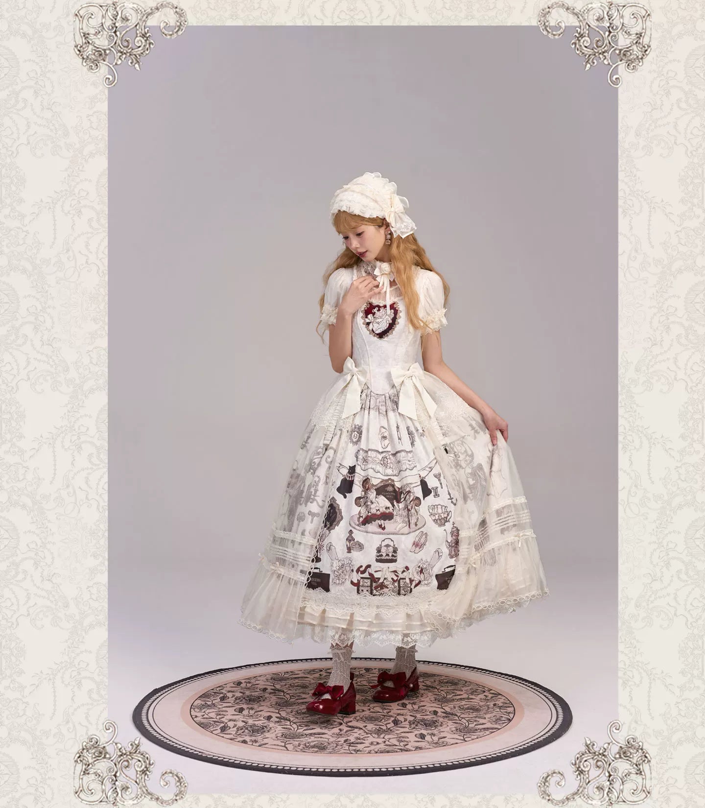 Clockwork Doll - Gothic Lolita Printed Dress, Lace & Bows 45186:839317