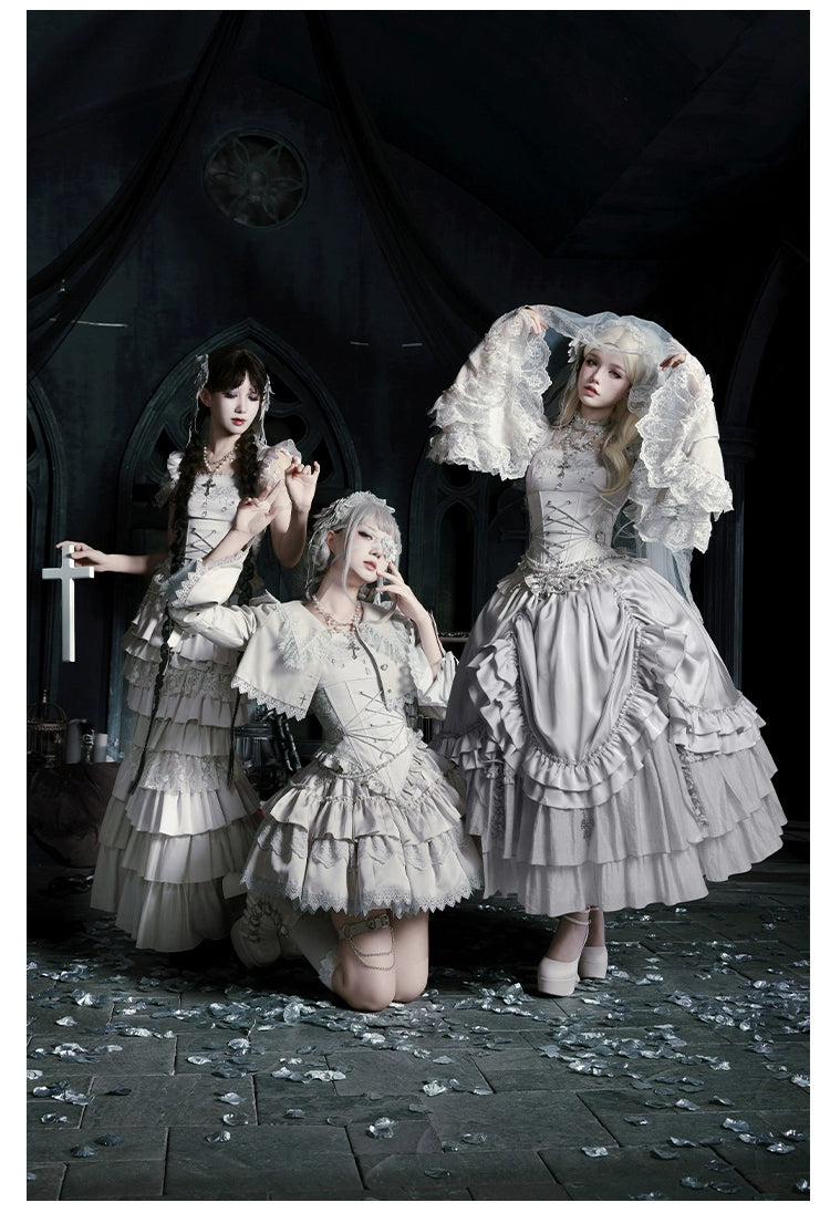 With PUJI - Letter and Poetry · Humanoid Robot - Silver Gothic Lolita Mermaid Skirt Set 43861:787607